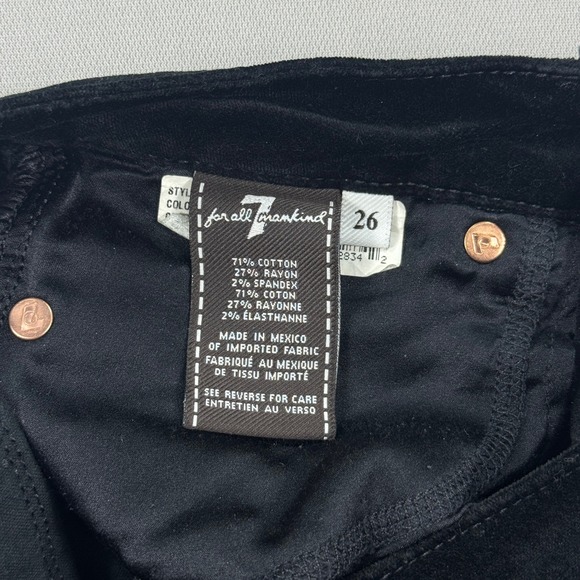 7 For All Mankind Velvet Flare Pants Women's Size 26 Black Cotton Cowgirl Preppy - Picture 7 of 9